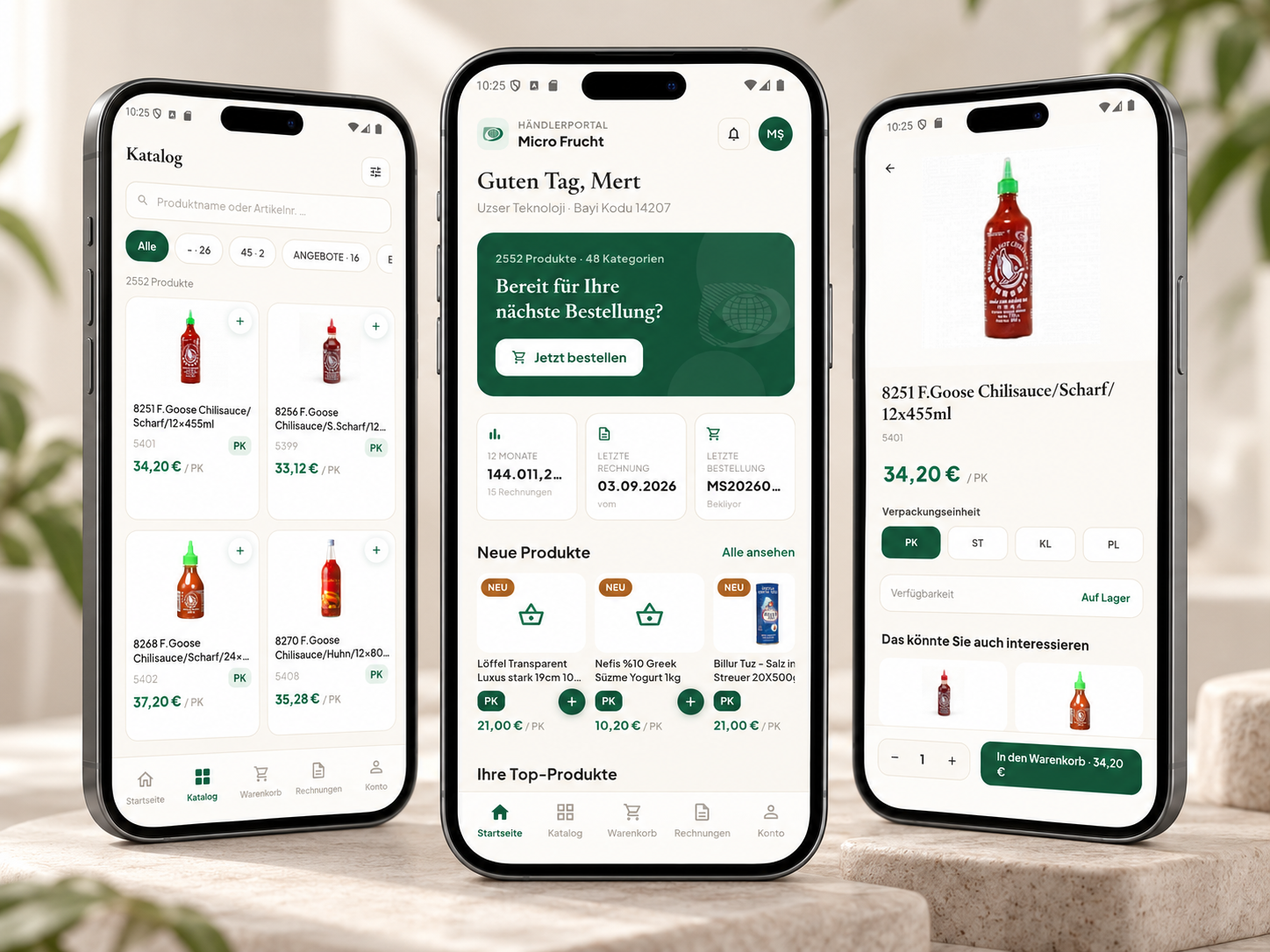 B2B mobile: catalogue, latest invoice, latest order and basket
