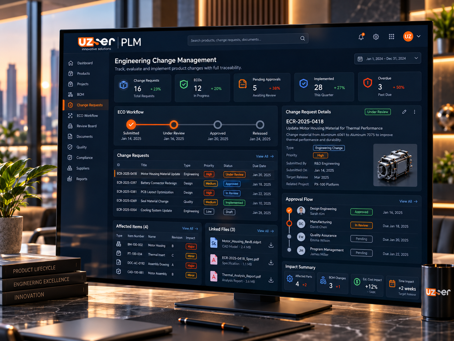Engineering change management screen